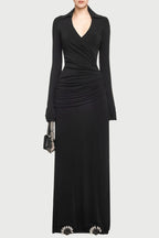 Alistair Shirt Collar Draped Maxi Dress - Black Flowering Girl