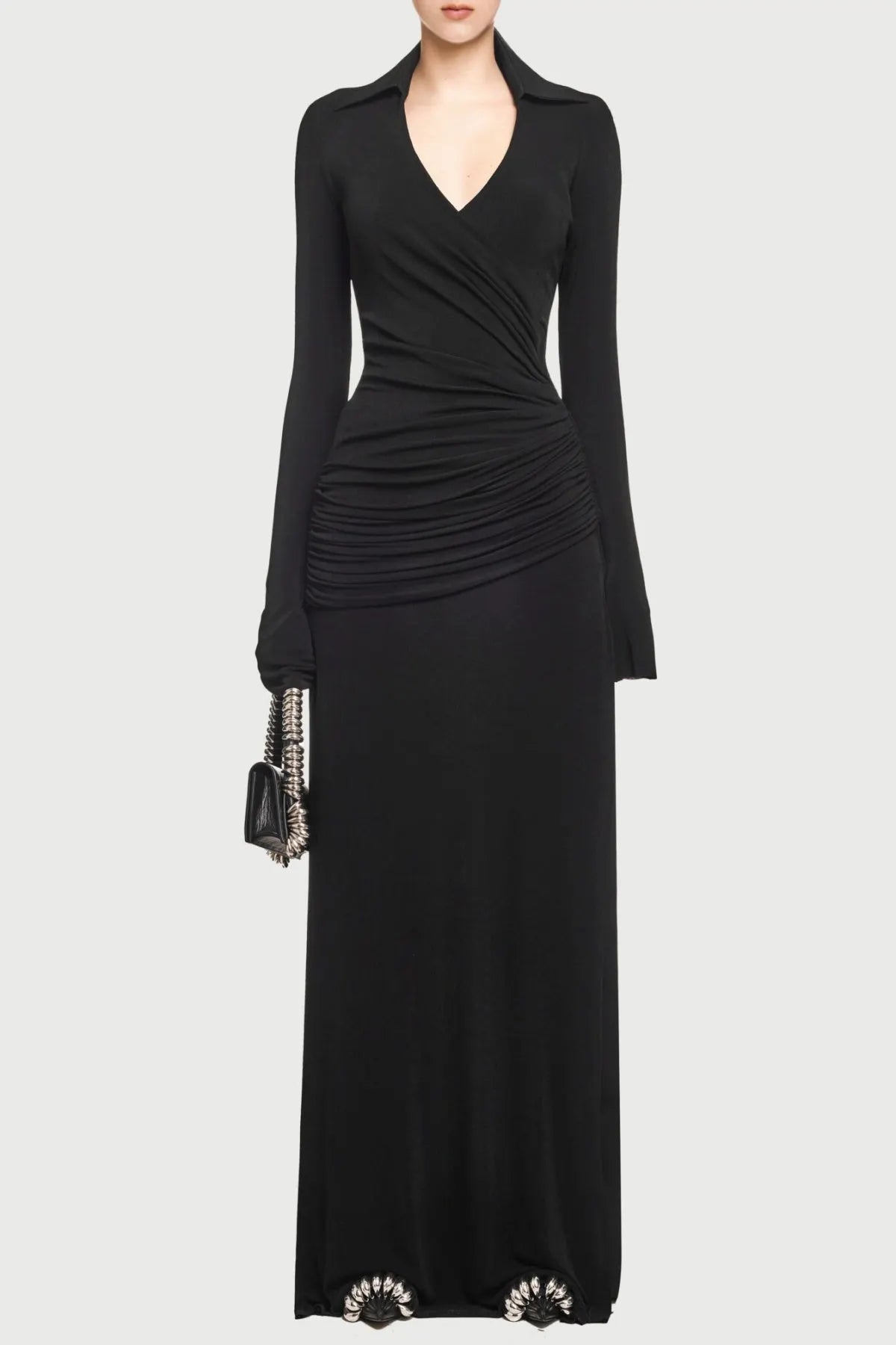 Alistair Shirt Collar Draped Maxi Dress - Black Flowering Girl