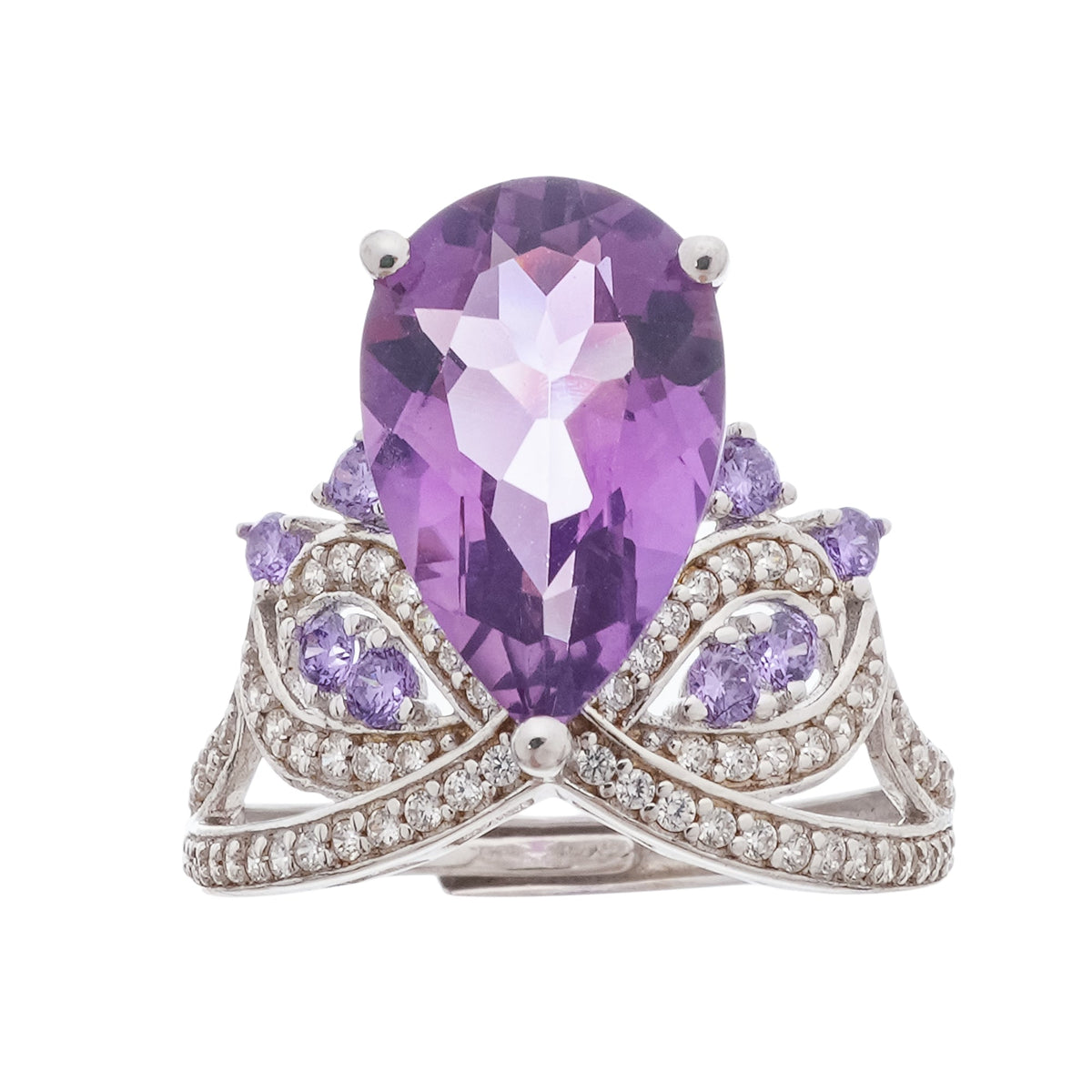 Eléonore Purple Pear Cut Gemstone Sterling Silver Adjustable Ring Flowering Girl