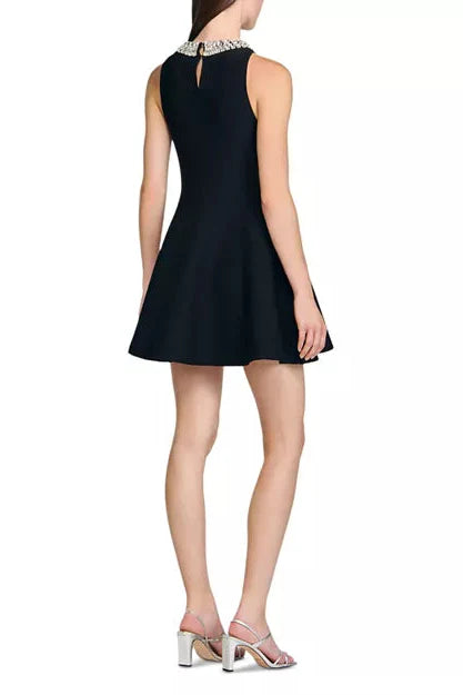 Virginia Pearl Collar Mini Dress In Black Flowering Girl