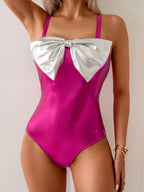 Bow Embellished Leather Bikini Flowering Girl