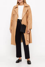 Faux Leather Double-Breasted Coat In Brown Yellow Flowering Girl