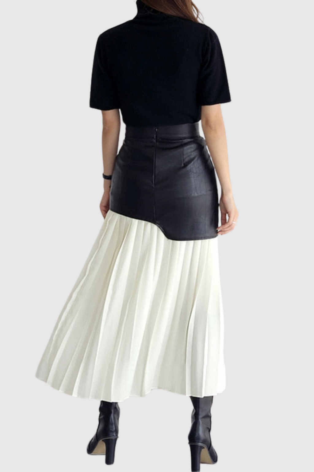 Zenobia Pleated Leather Midi Skirt - White Flowering Girl