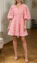 Lexy Flower Puff-Sleeve Mini Dress Flowering Girl