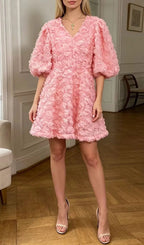 Lexy Flower Puff-Sleeve Mini Dress Flowering Girl