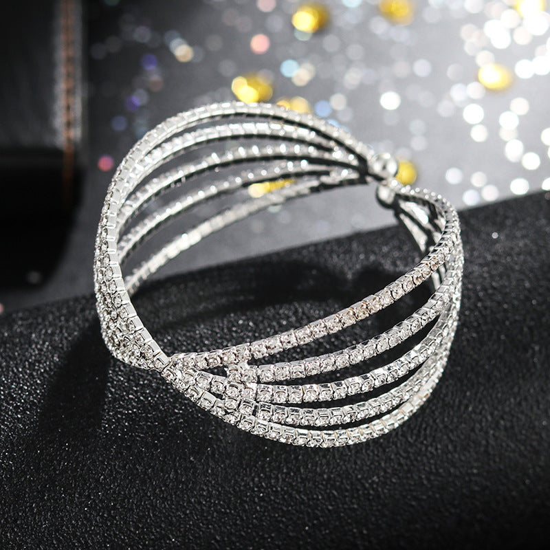 Silver Diamante Cuff Bracelet Flowering Girl