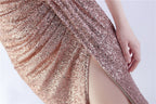 Chroma Gold Sequin Flower Feather Maxi Dress Flowering Girl