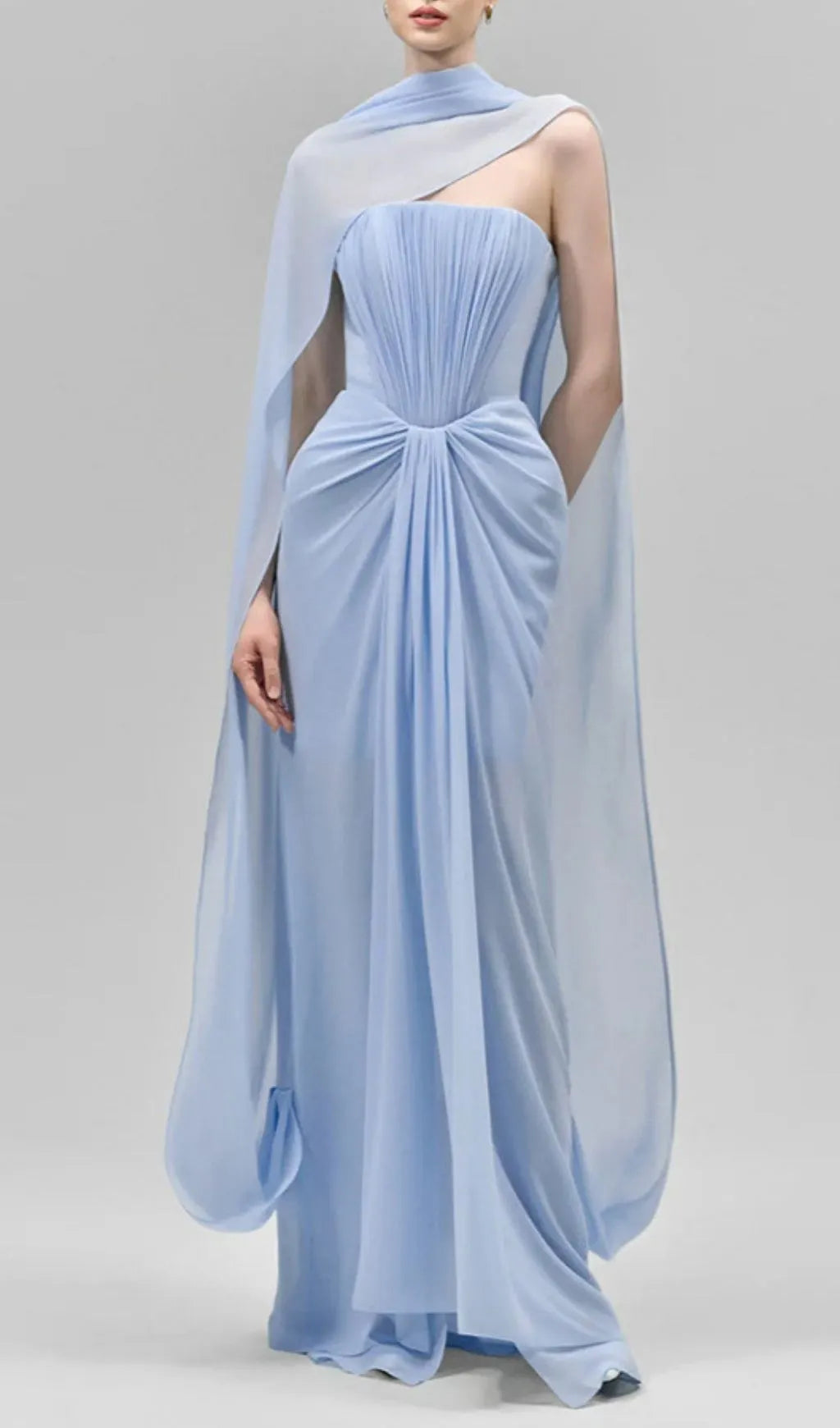 Kayley Blue Strapless Pleated Maxi Dress With Shawl Flowering Girl