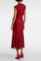 Sharrie Flower Rhinestone Embellished Fishnet Midi Dress Flowering Girl