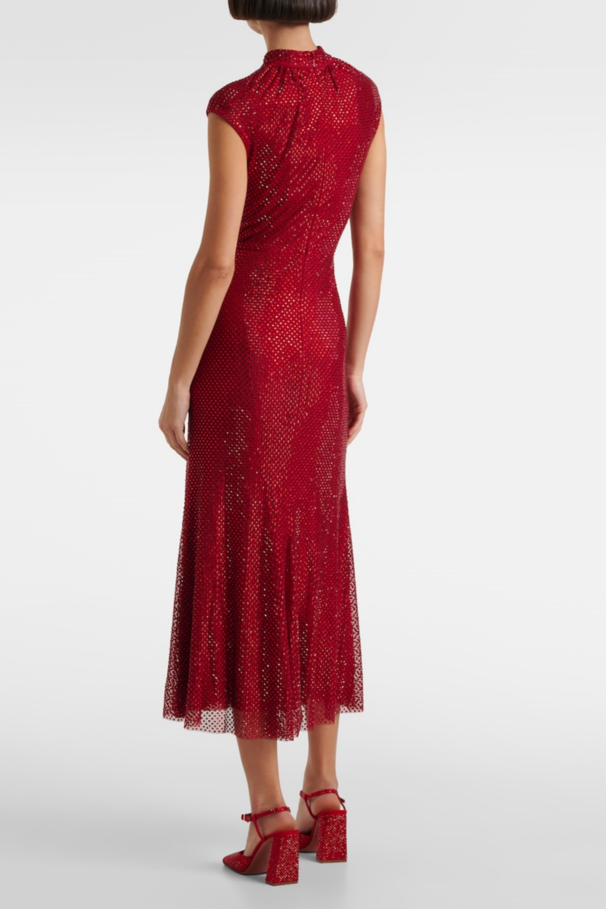 Sharrie Flower Rhinestone Embellished Fishnet Midi Dress Flowering Girl