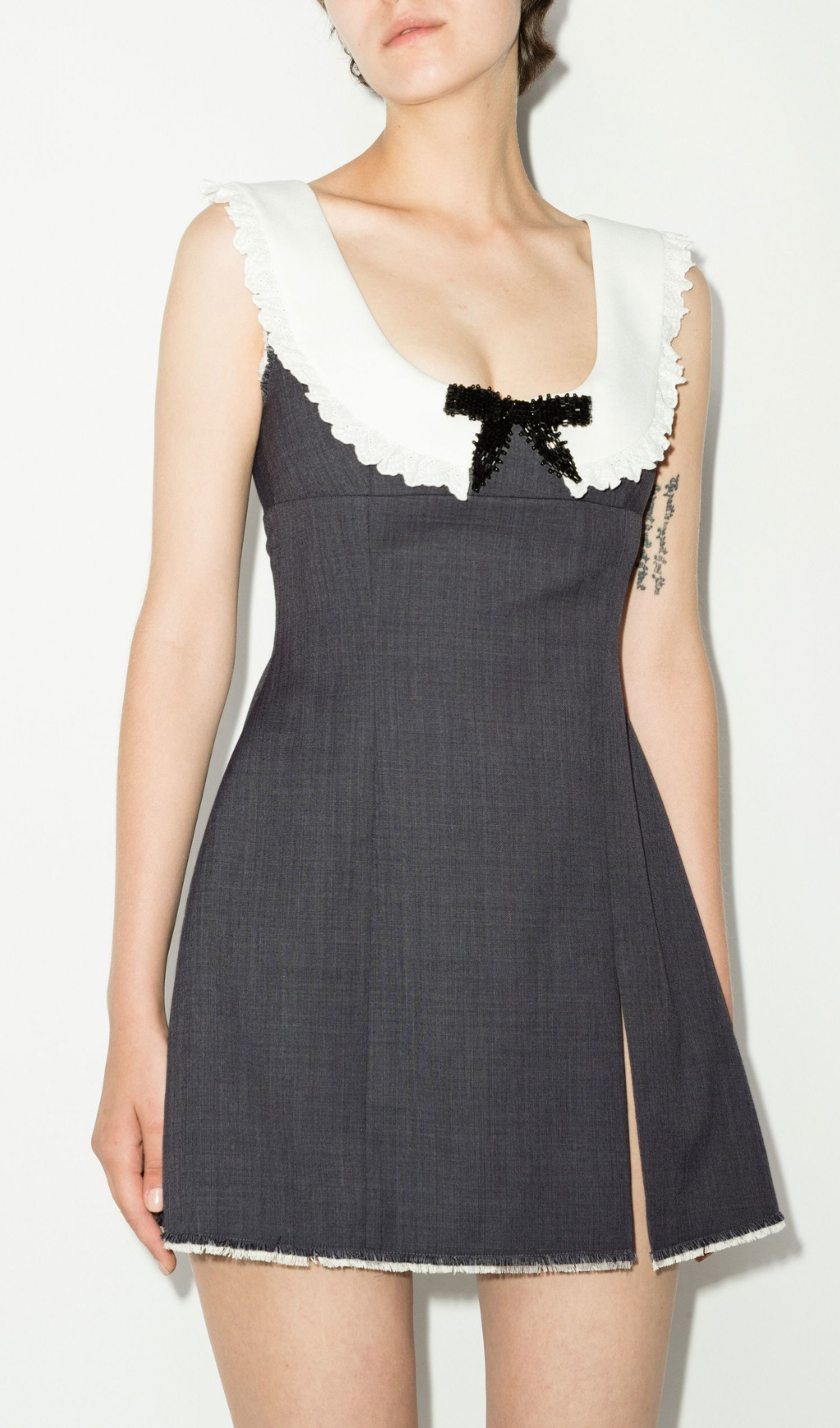 GREY FRILLED NECK DRESS Flowering Girl