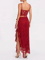 Quessar Spaghetti Ruffle Split Skirt Set Flowering Girl