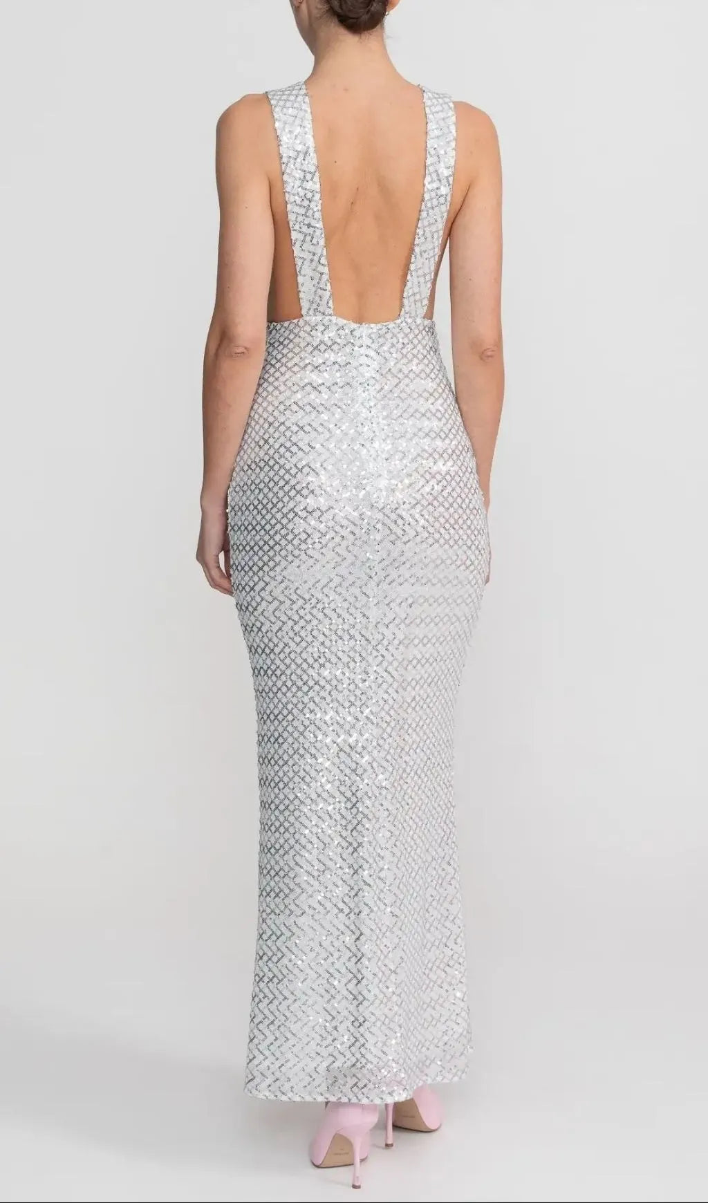 Sequin Maxi Dress With Satin Bow Detail - Light Grey Flowering Girl