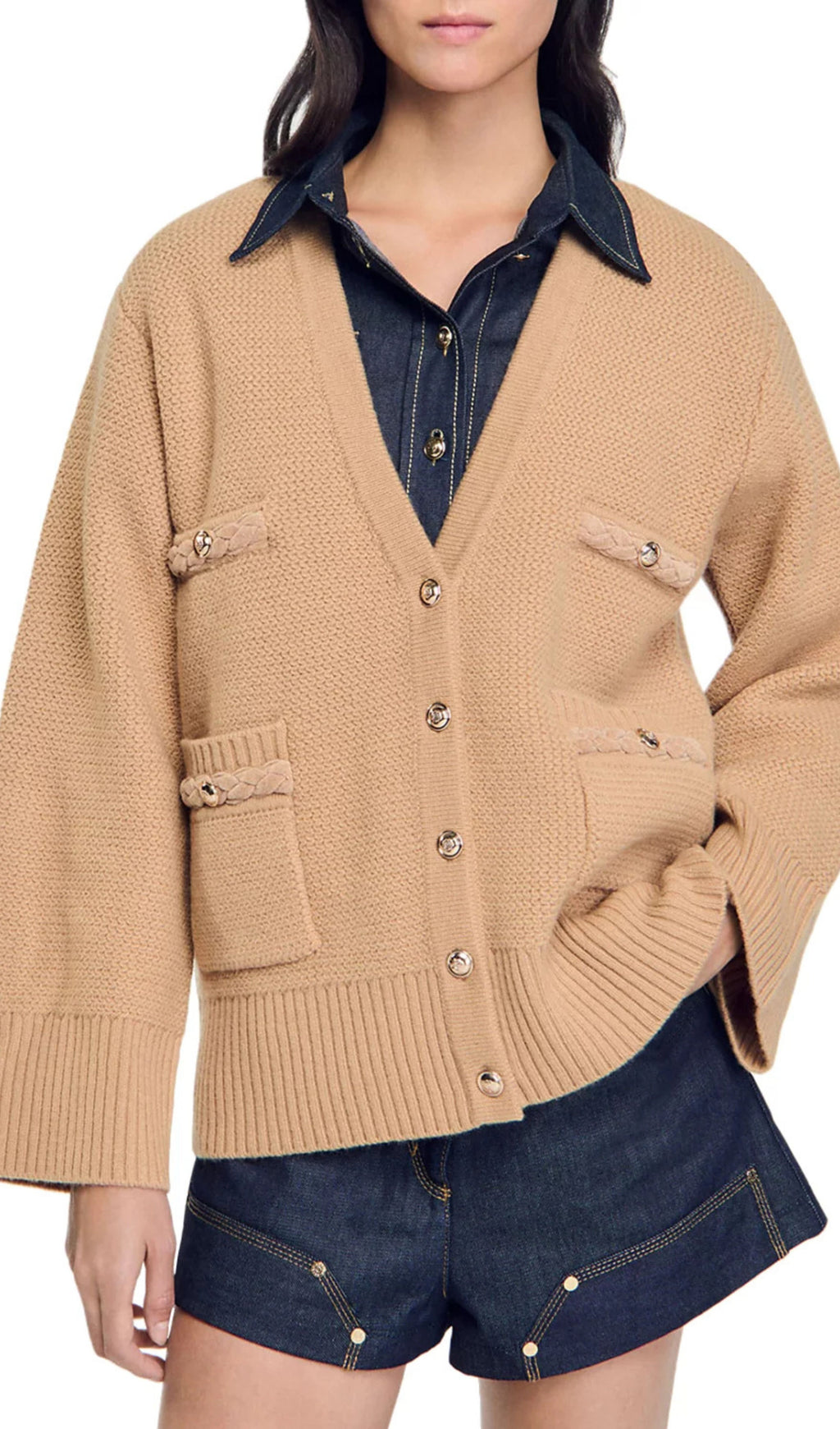 Martie Camel Flared Sleeve Cardigan Flowering Girl