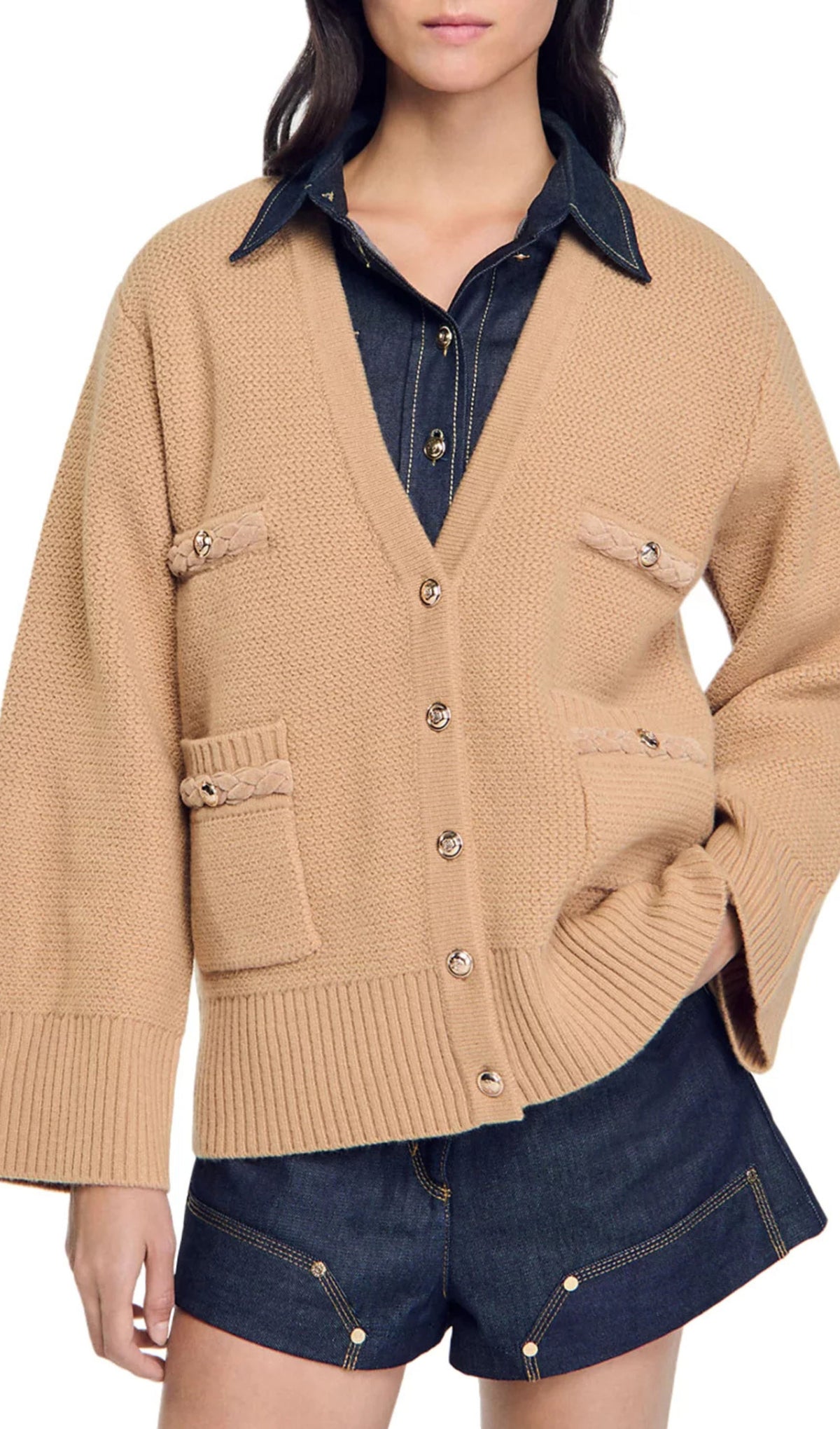 Martie Camel Flared Sleeve Cardigan Flowering Girl