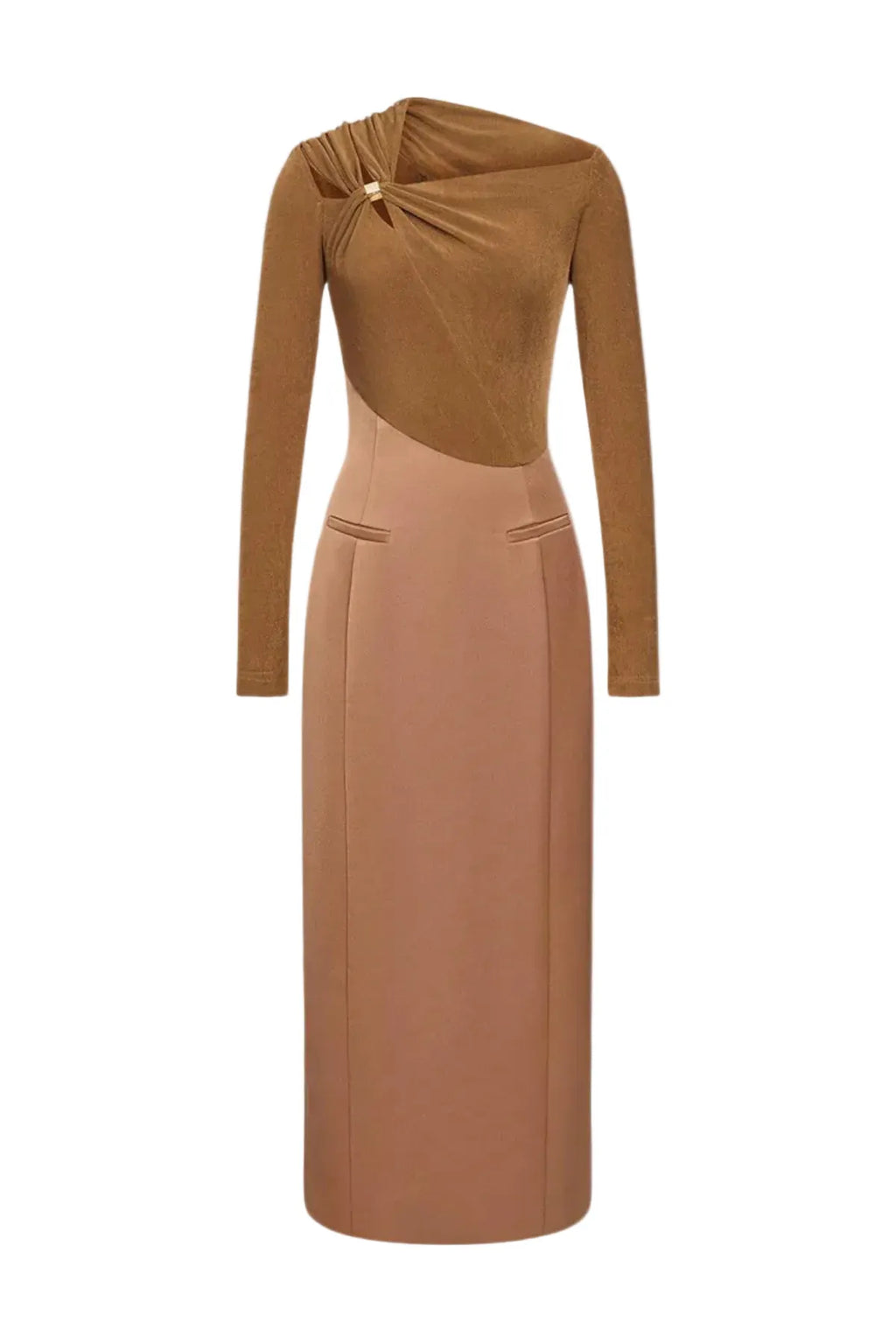 Samaro Asymmetric Cutout Panel Midi Dress - Brown Flowering Girl