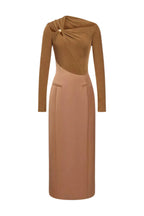 Samaro Asymmetric Cutout Panel Midi Dress - Brown Flowering Girl