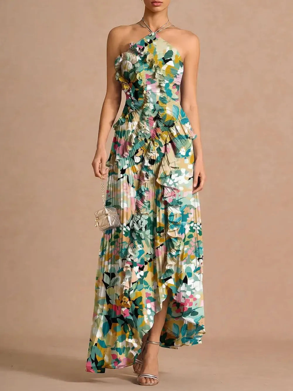 Finneas Peppermint Green Halter Pleated Maxi Dress Flowering Girl