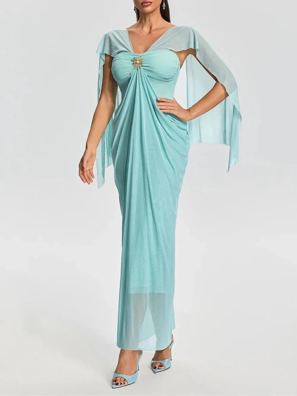 Fervano V Neck Ruched Maxi Dress Flowering Girl