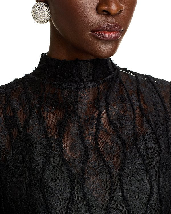 Lace Mock Neck Top in black Flowering Girl