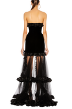 Yalie Ruffle Strapless Mesh Maxi Dress Flowering Girl