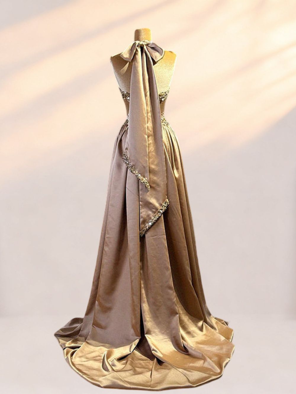 Rose Gold Satin A-Line Evening Gown Flowering Girl
