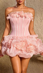 Uldravis Strapless Flower Bubble Mini Dress Flowering Girl