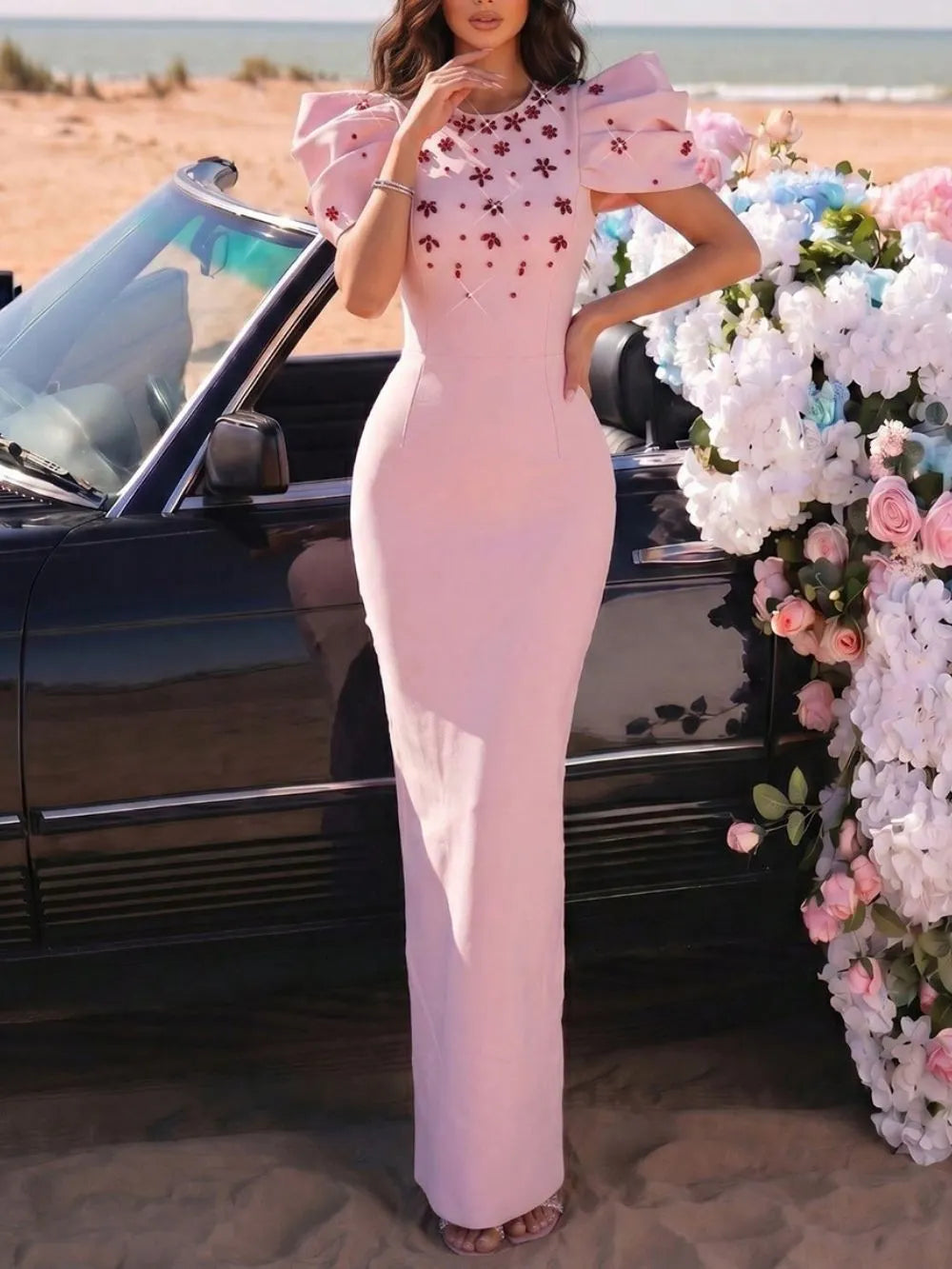 Makawee Pink Diamante Bandage Maxi Dress Flowering Girl