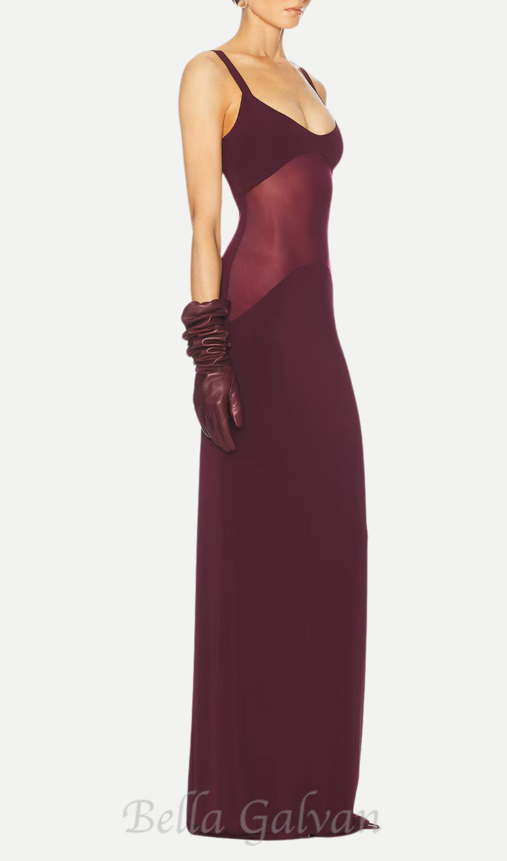 sheer knit curve maxi dress in merlot Flowering Girl