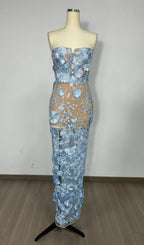 Decla Blue Strapless Flower Maxi Dress Flowering Girl