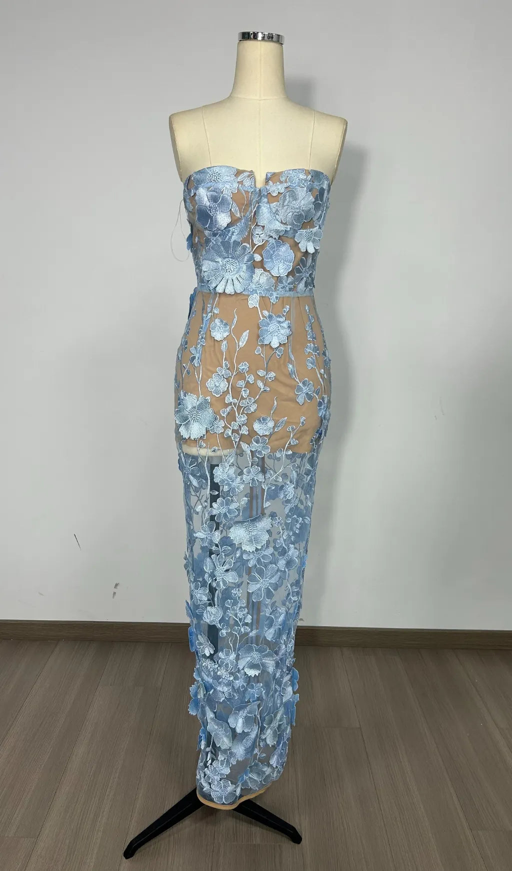 Decla Blue Strapless Flower Maxi Dress Flowering Girl
