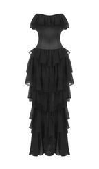 Angelie Black Ruffle Corset Maxi Dress Flowering Girl
