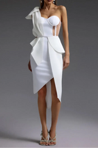 One Shoulder Bow Slit Bandage Midi Dress Flowering Girl