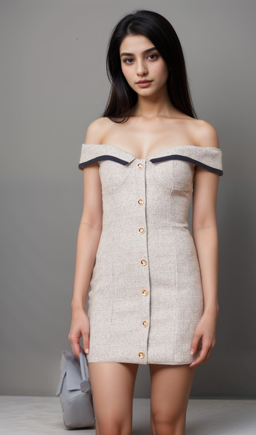 Noémie grey off-shoulder A-line mini dress Flowering Girl