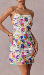 Fanny White Embroidered Sequins Backless Mini Dress Flowering Girl