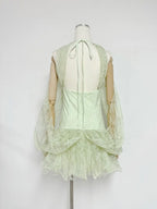 Kore Halter Lace Sequin Flower Mini Dress Flowering Girl