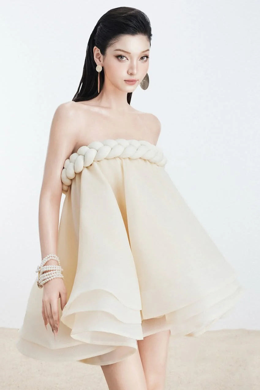 Hemp Rope Tube Top Tutu Skirt In Beige Flowering Girl
