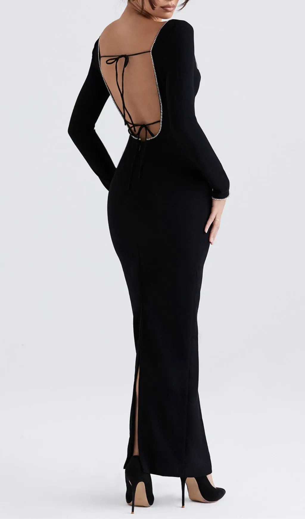 Black Crystal Embellished Maxi Dress Flowering Girl