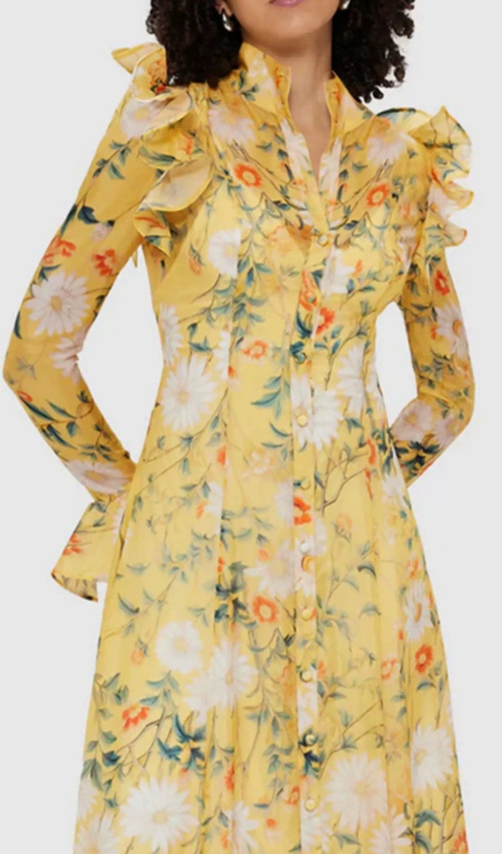 Eder Yellow Floral Long Sleeve Midi Dress Flowering Girl