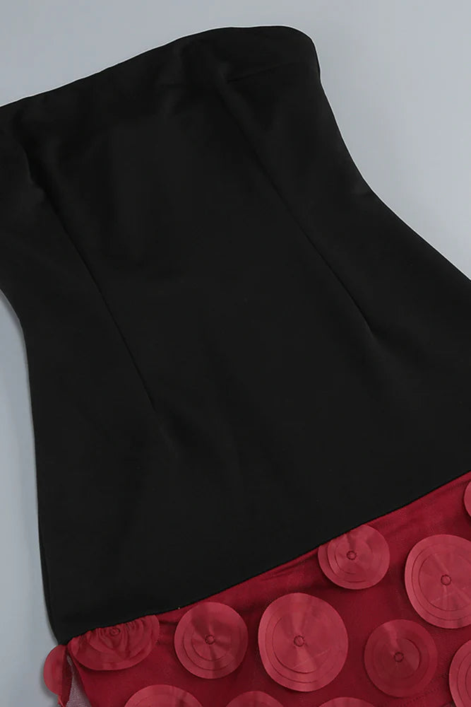 Nodin Strapless Dot Mesh Maxi Dress In Red Flowering Girl