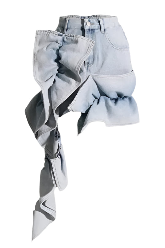 Madiya Asymmetric Ruffle Denim Mini Skirt Flowering Girl