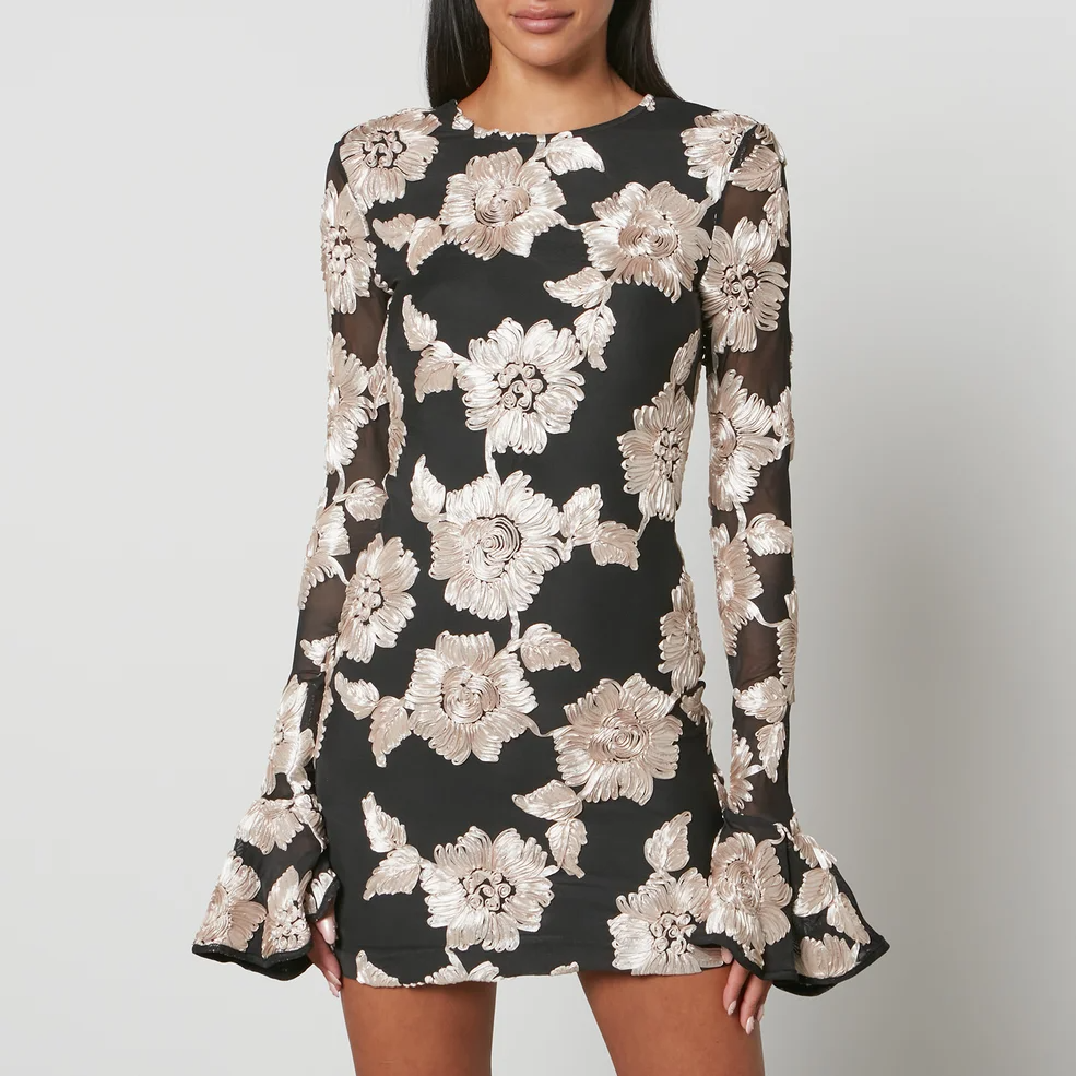 Floral-Embroidered Mesh Mini Dress Flowering Girl
