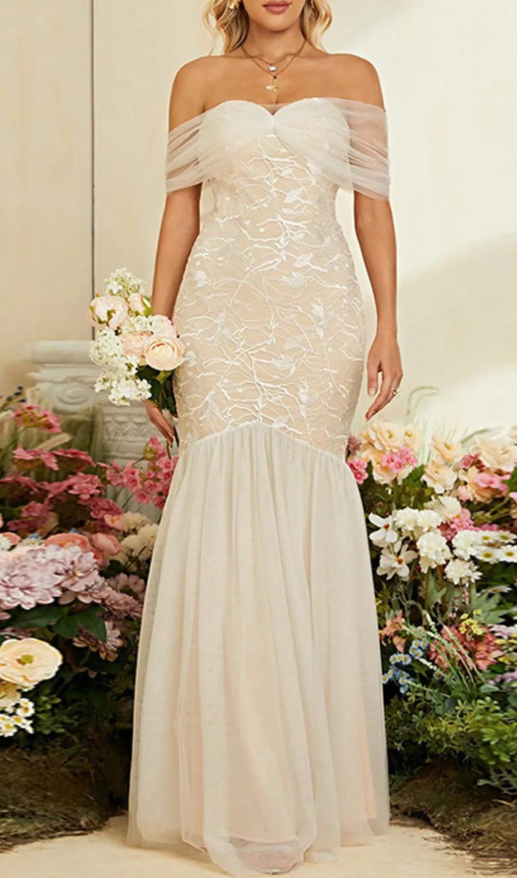 Devyn Lace Mesh Maxi Dress Flowering Girl