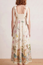 Bow Strap Whimsical Print Empire Midi Dress Flowering Girl