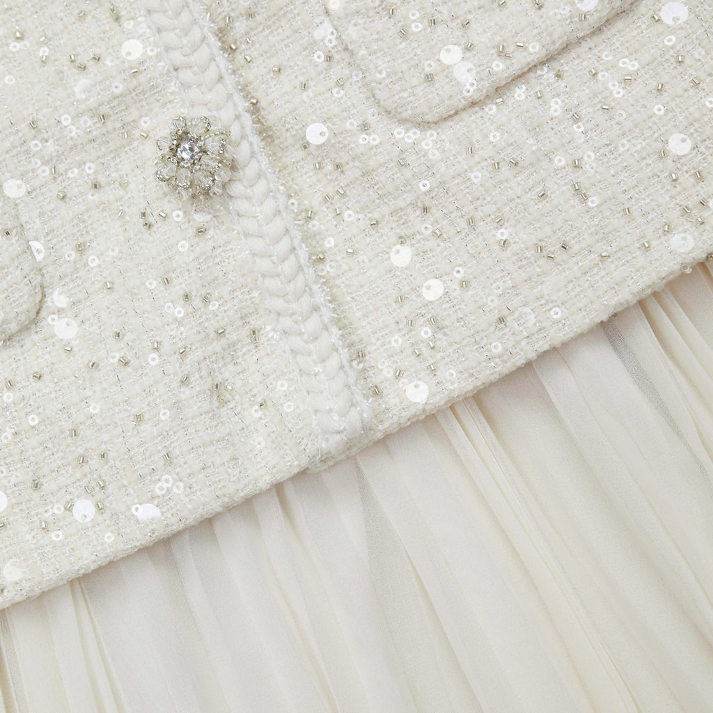 Cream Sequin Boucle Tailored Mini Dress Flowering Girl
