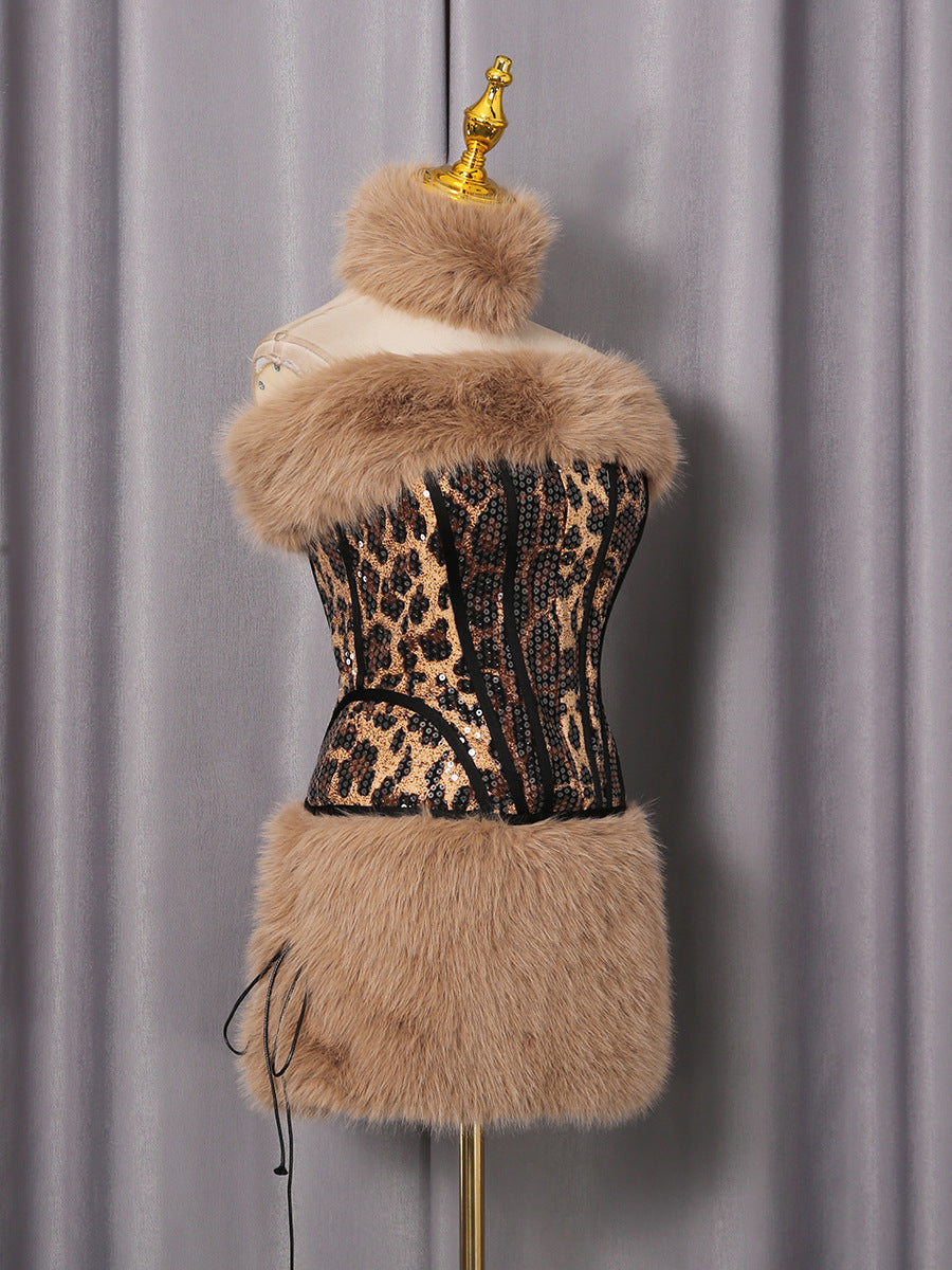 Suzanne Leopard Fur Sequin Skirt Set Flowering Girl