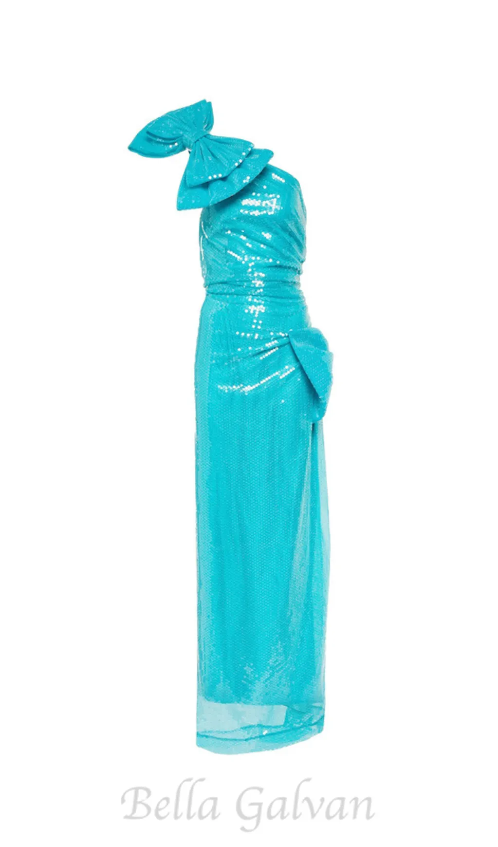 One Shoulder Bow Sequin Maxi Dress in blue Flowering Girl