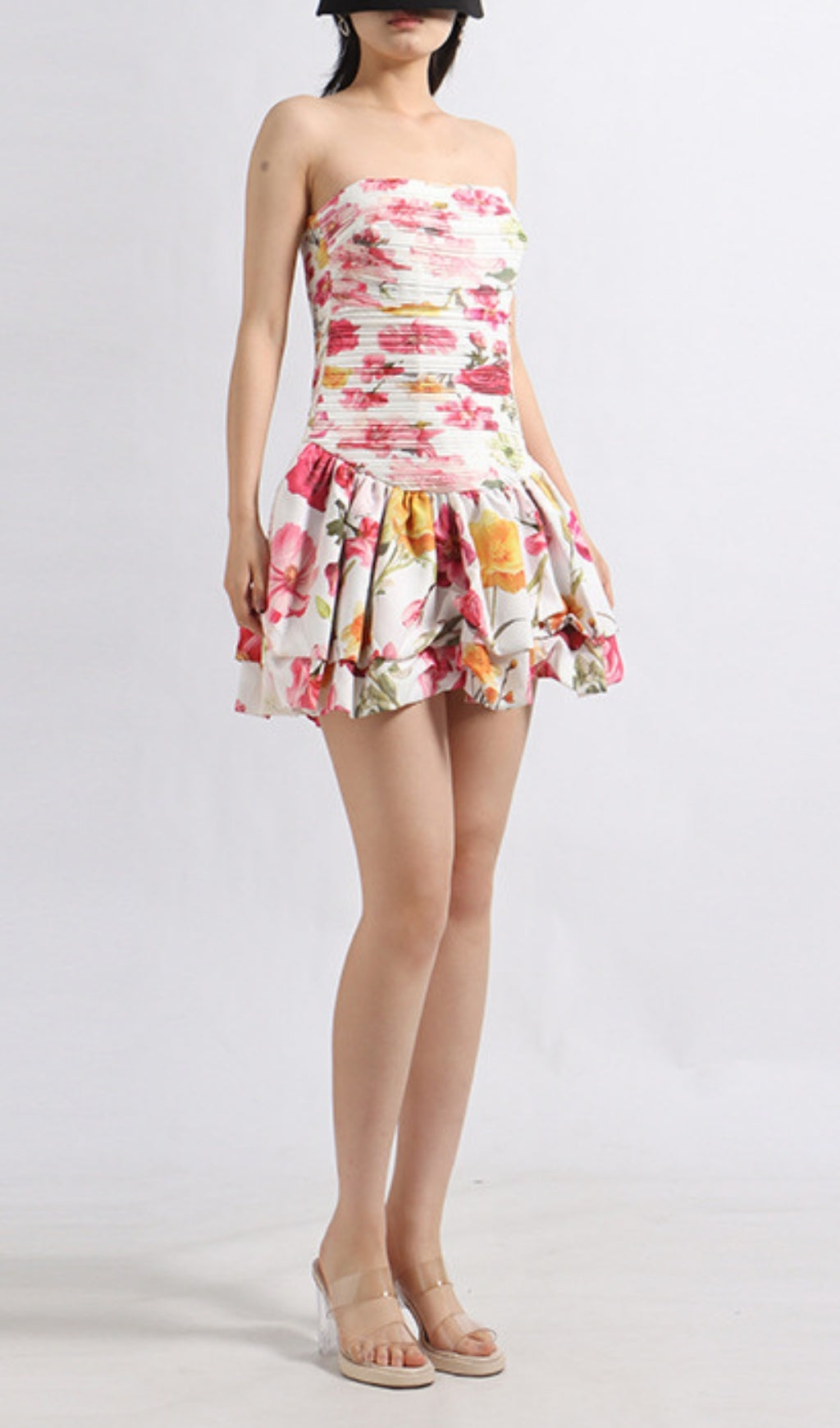 Elara Strapless Floral Printed Mini Dress Flowering Girl