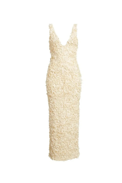 3d rose appliqués Maxi Dress in beige Flowering Girl