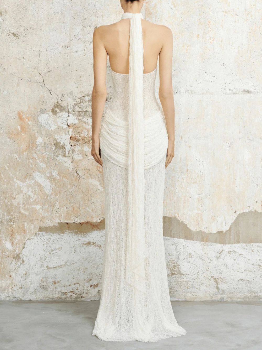 Mirna White Halter Lace Maxi Dress Flowering Girl